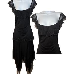 Vintage Sue Wong Black Beaded Midi Dress Sz 4 Fairy Grunge Homecoming Whimsy